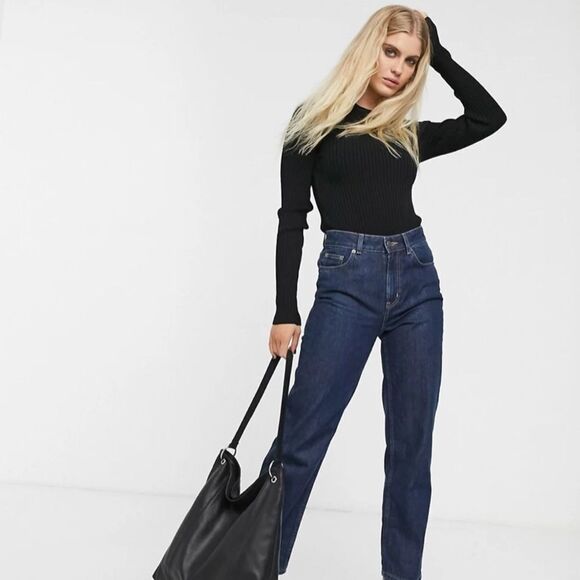 Weekday‎ Thalia Ribbed Round Neck Ribbed Sweater Black SZ Small - Picture 1 of 10